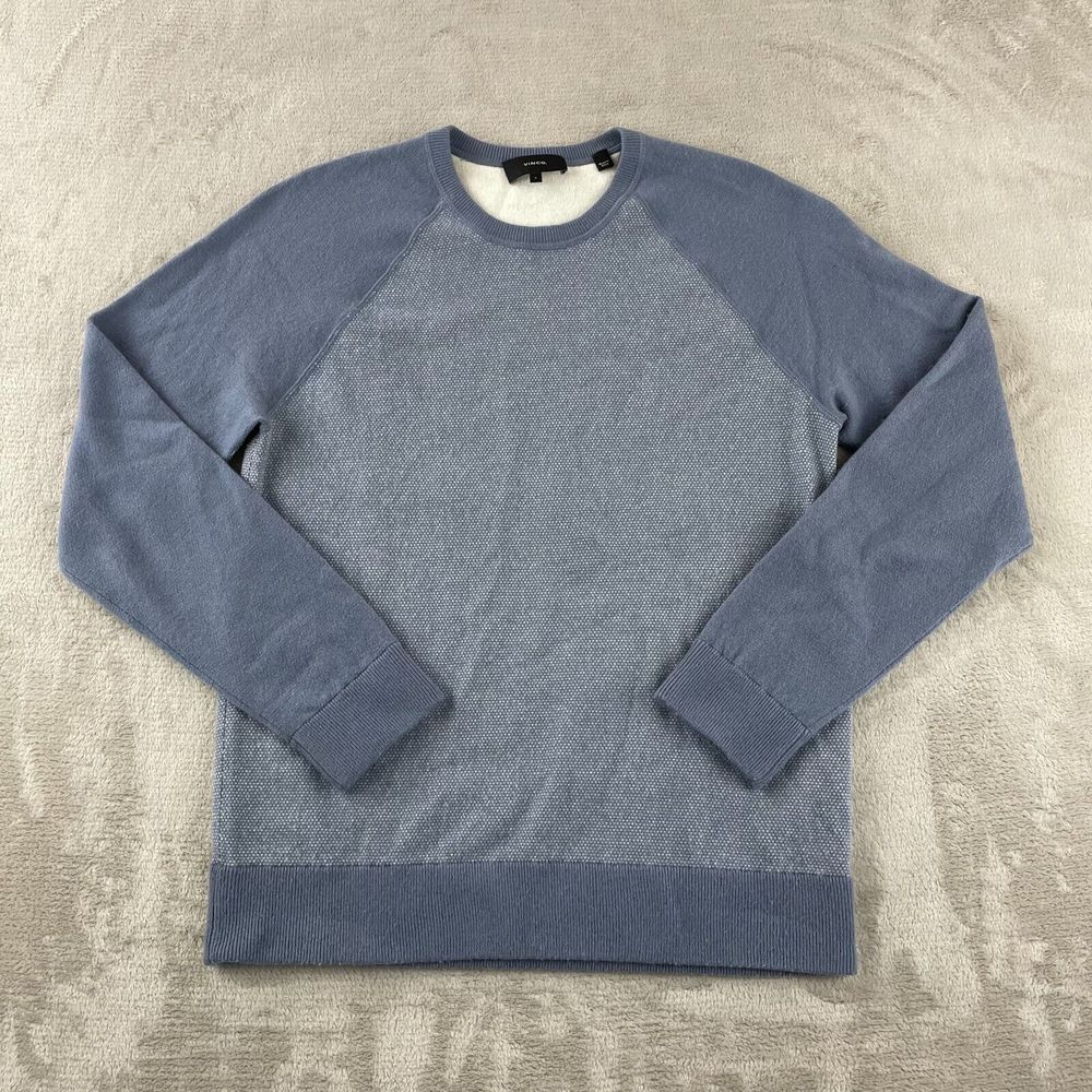 VINCE Birdseye Crewneck Sweater Men Small Blue Wool Cashmere‎ Blend Designer LS